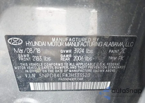 2018 Hyundai Elantra Sel z USA, uszkodzony, nr VIN 5NPD84LF4JH333520